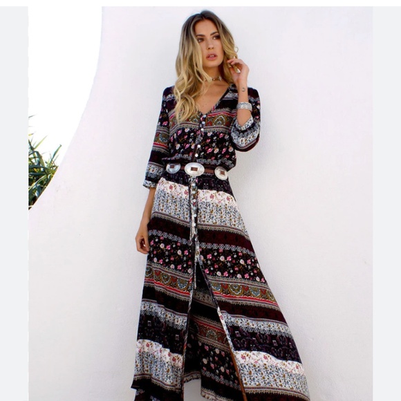 Le Salty Oracle Maxi Dress in Burgundy/Black - Picture 1 of 5